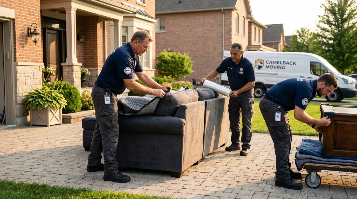 Large estate moving crew wrapping furniture in Kenmare, ND