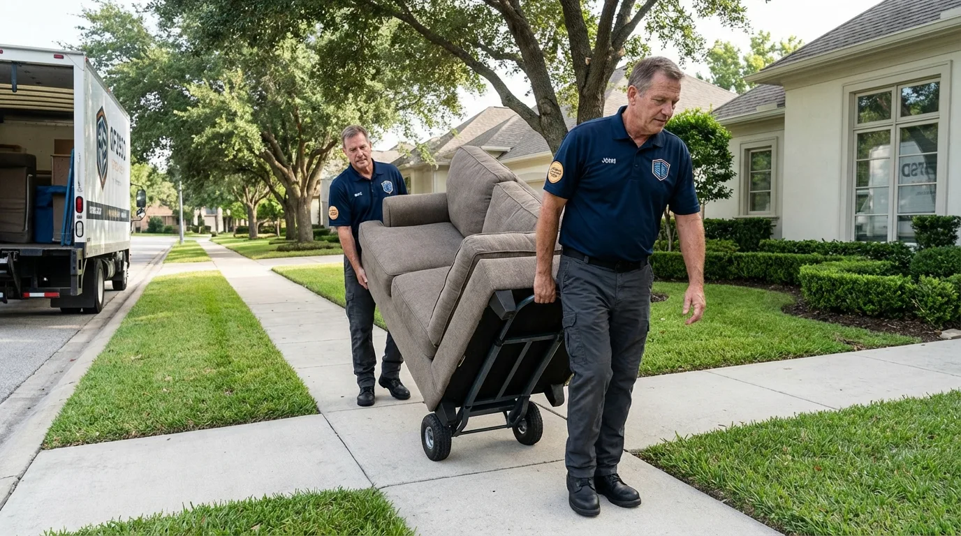 Local residential moving crew loading furniture in Kenmare, ND